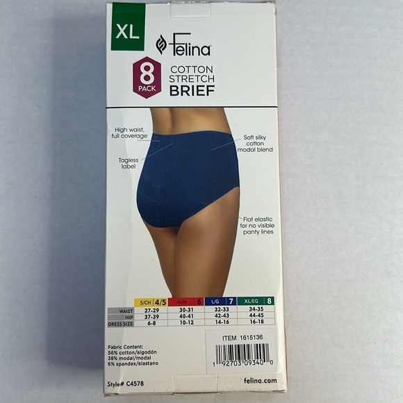 NWT'S - FELINA - Cotton Stretch Brief - 8 Pack - Soft, high waist - Size XL - Picture 4 of 10